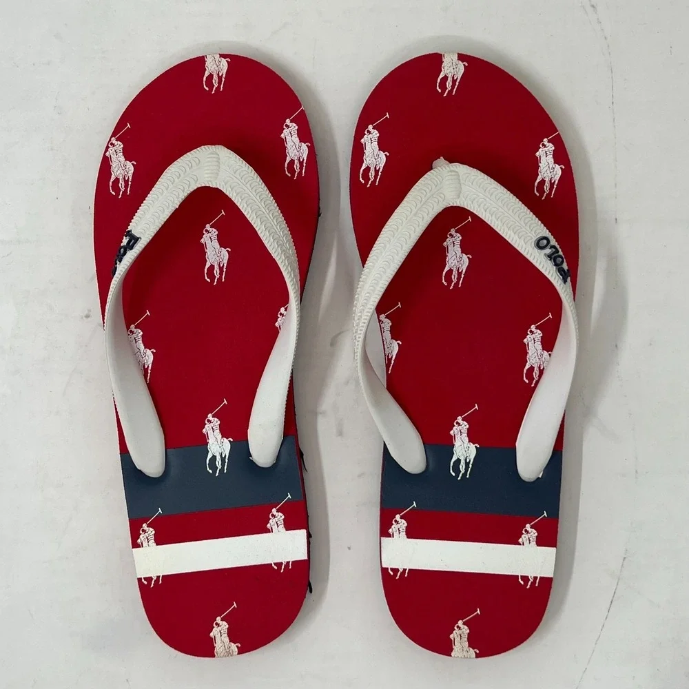 Polo Ralph Lauren Unisex Junior Flip Flop Red/ White Pony Logo US Size 5 VTG NEW